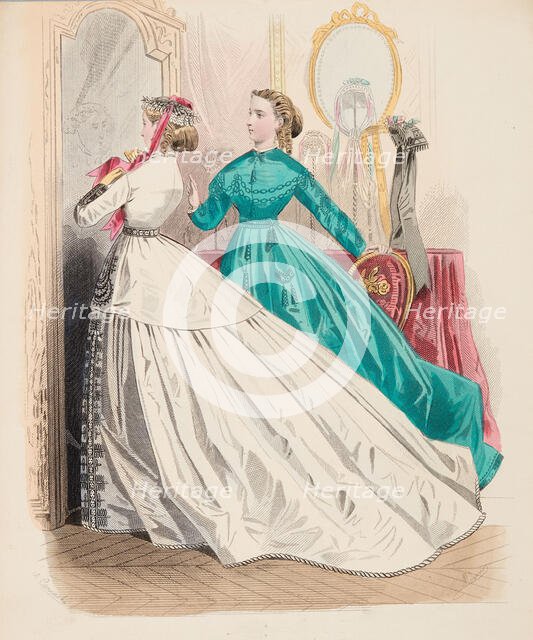 Fashion Plate - Petit Courrier des Dames 'Modes de Paris', 1865. Creator: Gilquin fils.