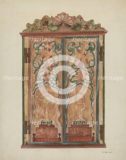 Hand-carved Cabinet, c. 1937. Creator: Vera Van Voris.