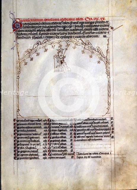 14th Council of Toledo (684), pen drawing in 'Primacía de la Iglesia de Toledo', illuminated manu…
