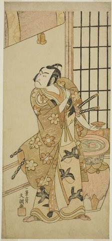 The Actor Sawamura Sojuro II as Kudo Suketsune (?) in the Play Edo no Hana Wakayagi..., c. 1769. Creator: Ippitsusai Buncho.