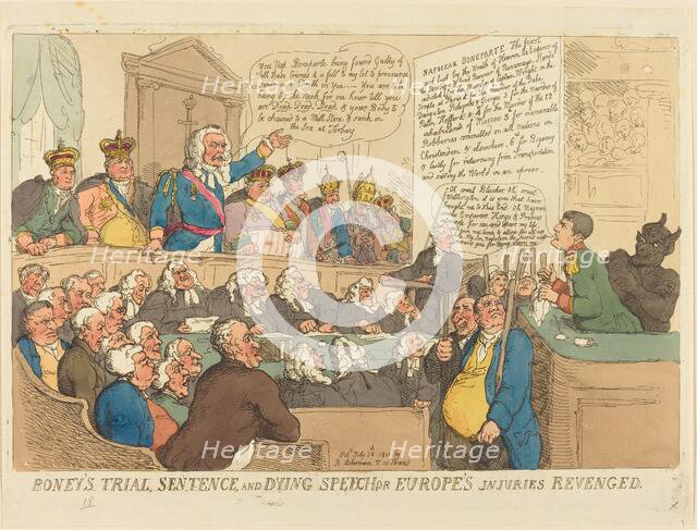 Boney's Trial, Sentence, and Dying Speech, published 1815. Creator: Thomas Rowlandson.
