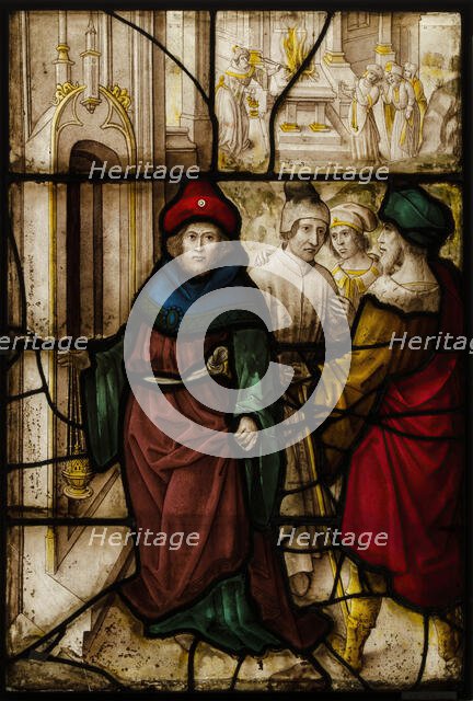 Glass Panel with Profanation of Jerusalem and the Sacred Rites of The Temple, German or South Nether Creator: Unknown.