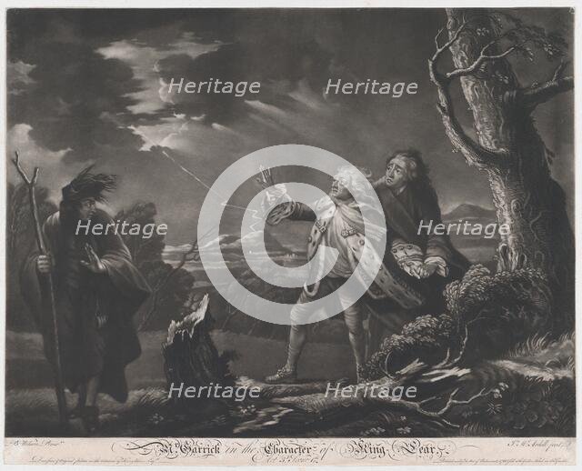 Mr. Garrick in the Character of King Lear (Shakespeare, King Lear, Act 3, Scene 1), 1761. Creator: James McArdell.