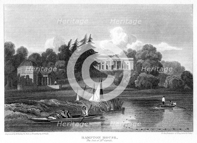 'Hampton House, the seat of Mr Garrick', Hampton, Richmond upon Thames, London, 1815.Artist: William Radclyffe