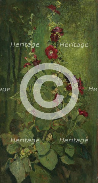 Red Hollyhocks, 1860s. Creator: La Farge, John (1835-1910).