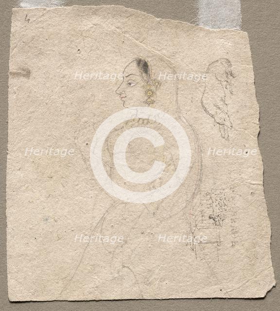 Sketch of a Woman with an elephant and other animals on reverse, 1700s. Creator: Unknown.