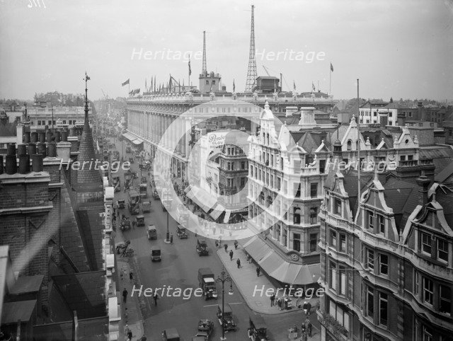 A view of Oxford Street, Westminster, London, from roof level, c1909. Artist: Unknown