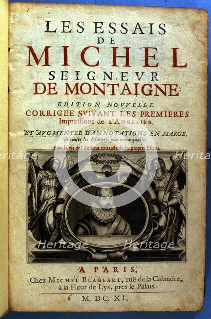 Cover of the work 'Les essais de Michel Seigneur de Montaigne', 1640. Creator: Montaigne, Michel de (1533-1592).