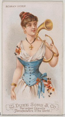 Roman Horn, from the Musical Instruments series (N82) for Duke brand cigarettes, 1888., 1888. Creator: Schumacher & Ettlinger.
