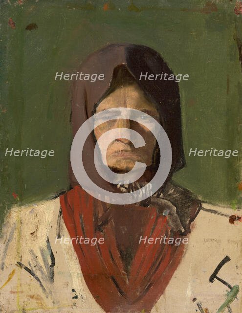 Head of a Villager in a Dark Scarf, 1895-1900. Creator: Ladislav Mednyanszky.