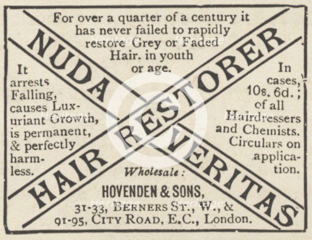 Nuda veritas hair restorer, 1893. Artist: Unknown