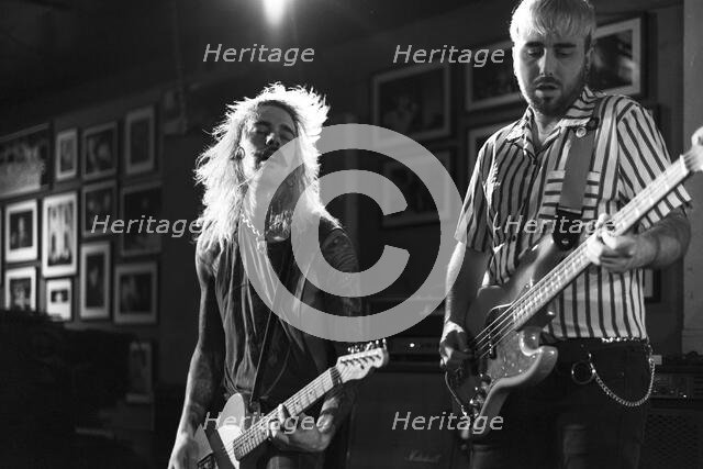 Andy Blade, Max Battista and Ryland Woods, Eater live at 100 Club, London, Mar 2023. Creator: Annapaola Marchesani.