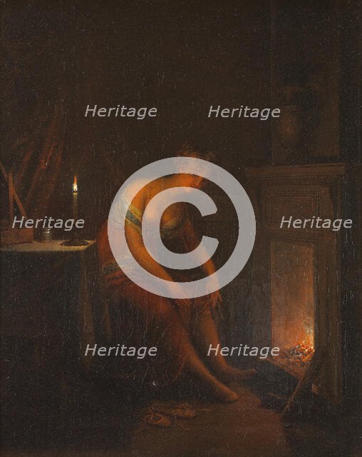 Lady Tying her Garter, 1810. Creator: Alexander Lauréus.