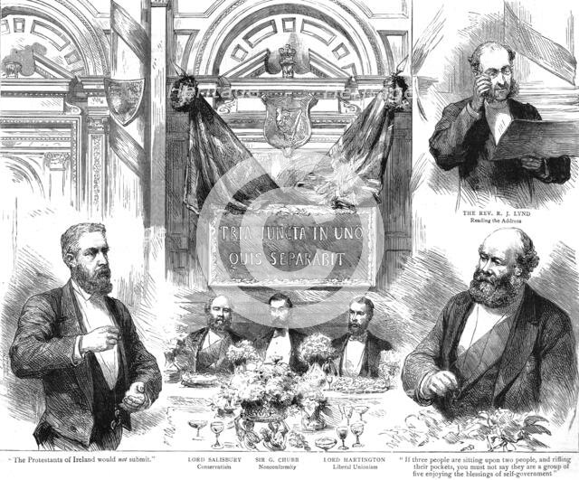 ''Banquet given to Lord Salisbury and Hartington by the Nonconformist Unionist Association', 1888. Creator: Unknown.