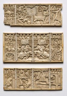 Set of Three Panels from a Casket with Scenes from Courtly Romances, c. 1330-50. Creator: Unknown.