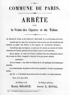 Arrete sur la Vente des Cigares et du Tabac, from French Political posters of the Paris Commune Artist: Unknown