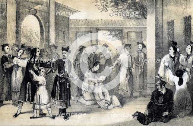 'The Chinese people sold for slaves by the Tartars, after their conquest by Zinguis-Khan', (1847).Artist: B Clayton