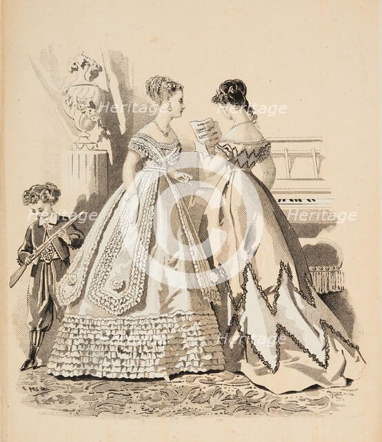 Fashion plate - Journal des Demoiselles I, 1868. Creator: Emile Préval.