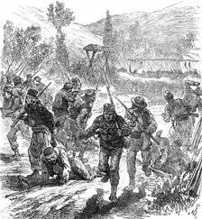 Sketches of the Insurrection in Servia; Fighting between Government Troops and Insurgents..., 1883.  Creator: Unknown.