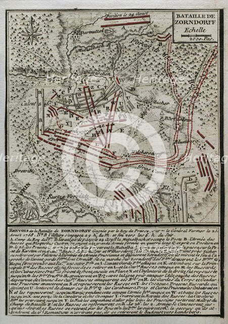 Seven Years War (1756-1763): Map of the Battle of Zorndorf (25th August 1758), 1765. Creator: Jean de Beaurain.
