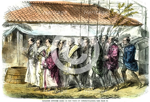 'Japanese officers going to pay visits of congratulation', Japan, 1865. Artist: Unknown