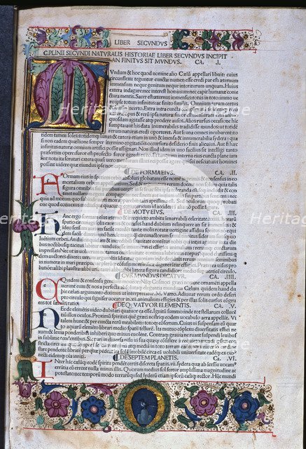 Natural History, an illuminated page of the Venice edition of 1478, a work by Pliny the Elder.