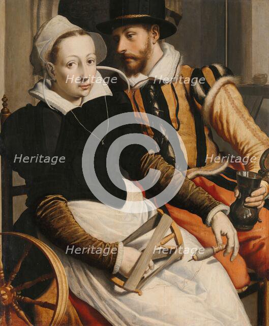 Man and Woman at a Spinning Wheel, c.1560-c.1570. Creator: Pieter Pietersz. the elder.