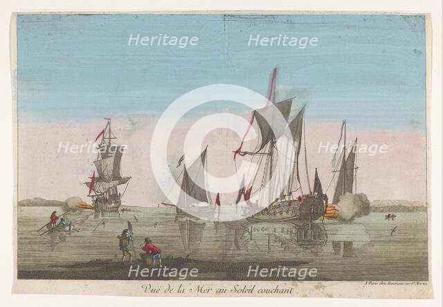 Seascape with ships and boats at sunset, 1745-1775. Creator: Unknown.