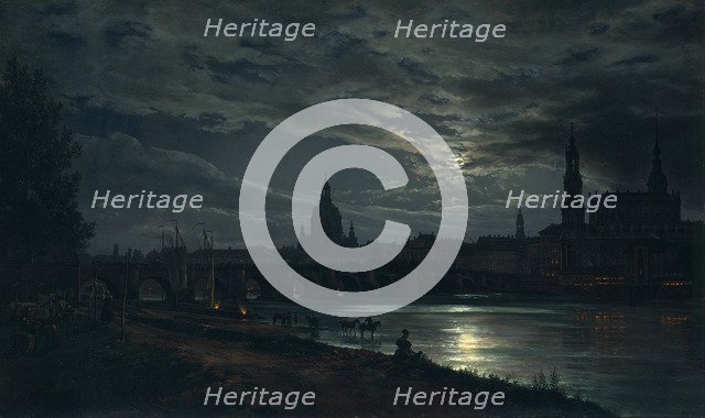View of Dresden by Moonlight, 1839. Artist: Dahl, Johan Christian Clausen (1788-1857)
