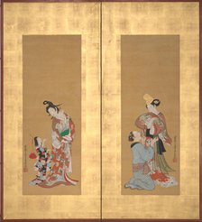 Shirabyoshi Dancer and Female Servant; Courtesan and Girl Attendant , mid-18th century. Creator: Tsukioka Masanobu.