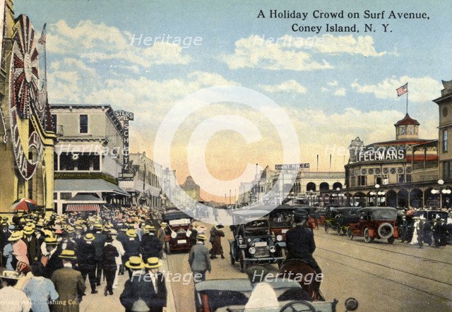 A holiday crowd on Surf Avenue, Coney Island, New York City, New York, USA, 1916. Artist: Unknown