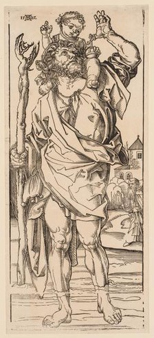 St. Christopher Crossing the Stream, 1528. Creator: Albrecht Dürer (German, 1471-1528).