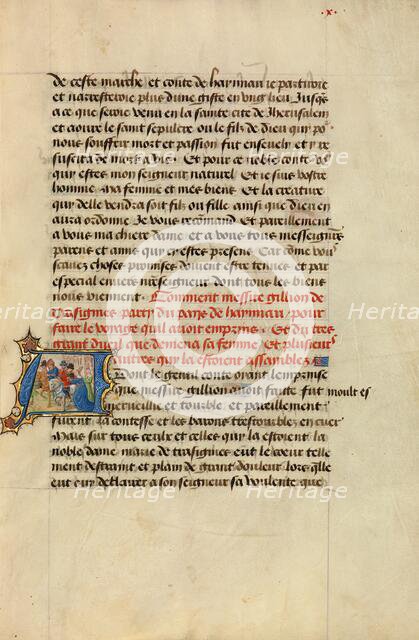Initial A: Gillion Taking Leave of His Wife Marie; Roman de Gillion de Trazegnies, 1464. Creators: Lieven van Lathem, David Aubert.