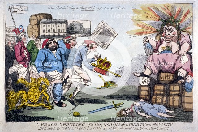 'A Peace Offering to the Genius of Liberty and Equality', 1794.                          Artist: Isaac Cruikshank