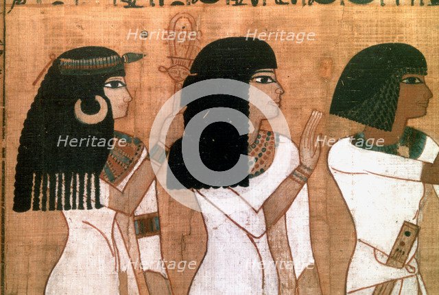 Three sisters, detail from an Ancient Egyptian mural. Artist: Unknown