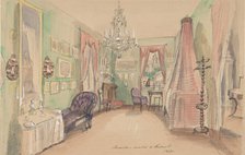 Drawing of an Interior: Bedroom, 1857. Creator: Anon.