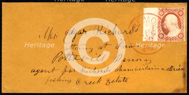 3c Washington imprint single on cover, c. 1852. Creator: Unknown.