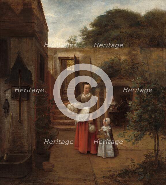 Woman and Child in a Courtyard, 1658/1660. Creator: Pieter de Hooch.