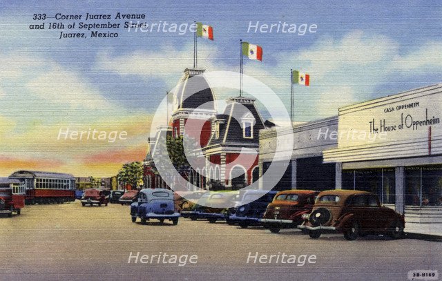 Corner of Juarez Avenue and 16th of September Street, Juarez, Mexico, 1943. Artist: Unknown