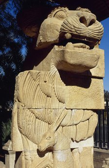 Lion with antelope, Temple of Allat, Palmyra, Syria, 2002.  Creator: Unknown.