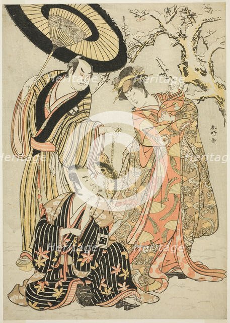The Actors Iwai Hanshiro IV (right), Ichikawa Monnosuke II (center), and Sakata..., c. 1786. Creator: Katsukawa Shunko.