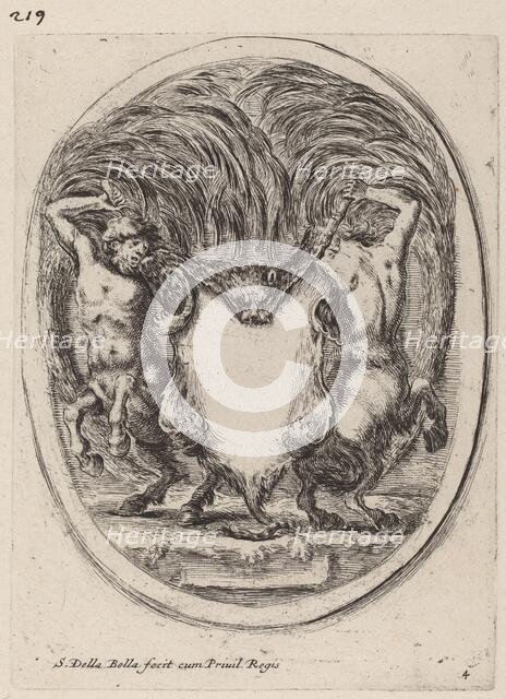 Cartouche in the Form of a Flayed Tiger Supported by Centaurs, 1647. Creator: Stefano della Bella.