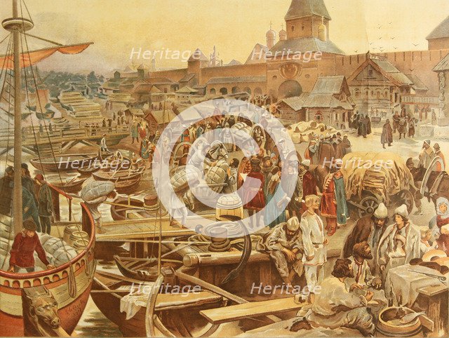 Novgorod Harbor, 1907. Artist: Lebedev, Klavdi Vasilyevich (1852-1916)