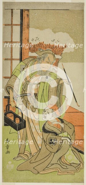 The Actors Nakamura Utaemon I as Karashi Baba (right), and Ichikawa Danjuro IV as Sansh..., c. 1769. Creator: Shunsho.