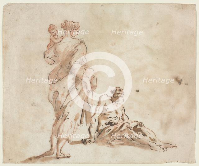 A Standing Woman Holding a Child, a Seated Male at her Feet, first half 18th century?. Creator: Alessandro Magnasco (Italian, 1667-1749).