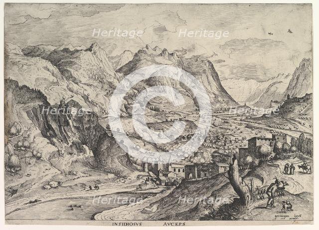 The Crafty Bird-Catcher (Insidiosus auceps) from The Large Landscapes, ca. 1555-56. Creator: Johannes van Doetecum I.