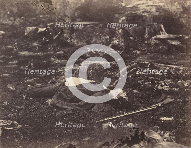 A Sharpshooter's Last Sleep, Gettysburg, Pennsylvania, July 1863. Creator: Alexander Gardner.