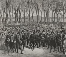 The Spanish Estudiantina playing "national airs" in the Tuileries Garden, March 6, 1878.  Creator: Bernardo Rico.