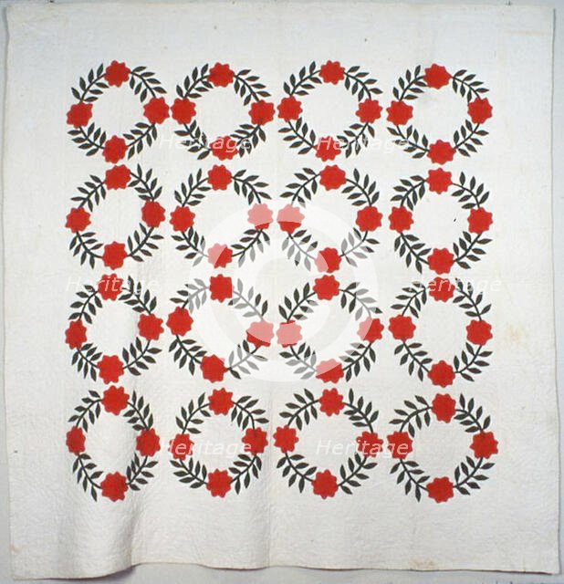 Bedcover (Rose Wreath), United States, c. 1845/50. Creator: Unknown.