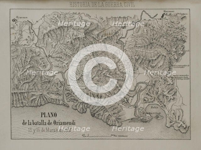 Plan of the Battle of Oriamendi (15 and 16 March 1837), First Carlist War (1833-1840), 1869.  Creator: Unknown.